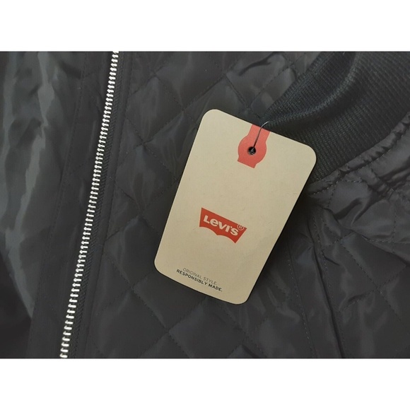 Levi's B. New Women's Ribbed Collar Sz Extra Small Black Quilted Bomber Jacket - Picture 2 of 7